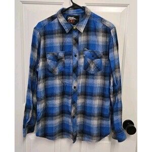 Vintage No Fear Blue Long Sleeve Button-Up Flannel Shirt L Skater 90’s
